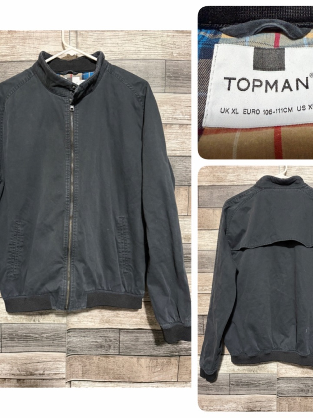 Topman Harrington Jacket Men’s XL Faded Black Or Gray Full Zip Plaid Lined
